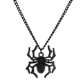 Punk style black spider pendant necklace with detailed insect anatomy and black metal chain - Matte Black Realistic Spider Necklace (M-766)
