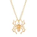 Punk style 3D spider pendant necklace in gold plated finish with cross chain - Gold Realistic Spider Necklace (K-1085)