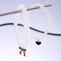 Baroque pearl bracelet set with black enamel bow and heart charms for women - Bow and Heart Style (2-Piece Set) / Black (5769)