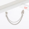 Silver musical note lapel pin with rhinestones and elegant double chain links - Musical Note Rhinestone Style (K7224) / Silver