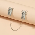 Macro detail of silver insect cicada earrings with intricate wing textures and metal chain - Silver Cicada (DZ-574)