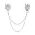 Silver wolf head collar pins with layered metal chains for suit lapels and shirts - Wolf Head Style (N-545) / Silver