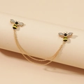 Bee brooch with gold chains, rhinestones and yellow enamel inlay on a beige stand - Bee Rhinestone Style (DZ-246) / Gold