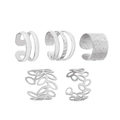 Vue détaillée du lot de 5 boucles d'oreilles à clip argentées avec motifs feuilles et bandes - Style de Combinaison Multi-styles (1988) / Set de 5 pièces / Blanc K / Argent
