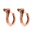 Vintage cobra hoop earrings in rose gold metal with black crystals and snake scale texture - Antique Red Copper