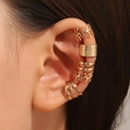 Five-piece gold ear cuff set with hollow leaves and multi-layer vintage clip-on designs - KC Gold (2788)