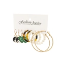 Set di 5 paia di orecchini retrò con perla, resina leopardata e cerchi dorati chic - Stile 13 (8805)