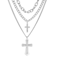 Detail of silver layered hip-hop necklaces with rhinestone crosses and chunky chains - Silver (1442)