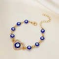 Turkish Evil Eye heart bracelet in gold plating with sparkling zircon heart charm and blue beads - KC Gold 10772