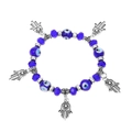 Bohemian blue beaded bracelet featuring Hamsa Hand charms and Evil Eye patterns - Antique Silver (M-750)
