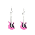 Punk style punk pink and silver electric guitar dangle earrings in alloy material - Electric Guitar Earrings / Pink+Black (04 White K M-803)