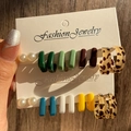 Set di orecchini geometrici retrò con perle resina e motivi leopardati - 15 Colorato