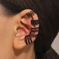 Five-piece set of vintage black C-shaped ear cuffs with hollow leaf and textured designs - Matte Black (K-020)