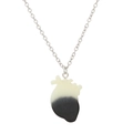 Luminous heart necklace in black and white resin finish with silver metal O-chain - Anatomical Heart Colorblock Style (3168) / Black & White