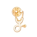 Gothic gold stethoscope enamel brooch with white finish and butterfly clutch back - 05 Kc Gold + White M-664 (stethoscope Brooch)