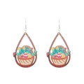 Handmade wooden teardrop earrings with colorful Easter egg basket print and silver hooks - Easter Egg Basket Style (4977406961251) / 01 Light Gray