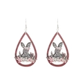 Teardrop wooden earrings featuring leopard print bunny silhouette and pink flowers - Leopard Rabbit Style (4977406961252) / 02 As Picture