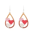 Wooden teardrop earrings with pink heart accents for Easter festive women accessories - Triple Heart Style (4977406961254) / 04 As Picture