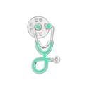 Silver metal stethoscope brooch with mint green enamel inlay and secure butterfly pin clasp - 11 White K + Green M-670