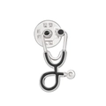Gothic silver and black enamel stethoscope brooch pin with medical aesthetic details - Silver Base Black Stethoscope (M-671)