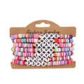 Set of 7 colorful clay heishi bead bracelets with letter beads on display card - 07 Multicolor (HOPE/MOM/BEACH)