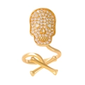 Gothic gold-plated skull ring with white sparkling crystals and crossbones design - Skull Head (K-1061) / KC Gold