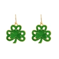 Sparkly green shamrock drop earrings with golden hooks for Saint Patrick's Day celebration - Gold Hook Green Glitter Shamrock Style (A-1031)