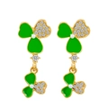 Boucles d'oreilles dorées avec trèfle en émail vert et perles pour la Saint-Patrick - Double Trèfle Strass Perle Artificielle (H-82)
