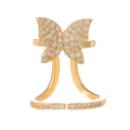 Adjustable golden nail ring featuring a butterfly motif pave-set with sparkling crystals - Butterfly Style (K-1062) / KC Gold