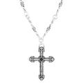 Collar gótico de cruz hueca con cadena de alambre de espino y colgante de piedra negra - Cruz Plata Antigua (5461)