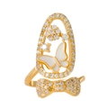 Exquisite gold alloy nail ring with oval frame, zircon butterfly, and enamel flower detail - Hollow Flower Cluster Bow (K-1064) / KC Gold