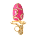Pink enamel fingernail ring with micro-paved zircons and gold-plated adjustable band - Peach Pink Enamel (K-1065) / KC Gold