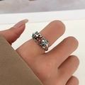 Retro frog open ring in antique silver finish with green crystal eyes on finger - Antique Silver K-904
