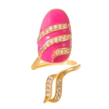 Golden nail ring featuring rose red enamel and three rows of sparkling zircon accents - Rose Red Enamel (K-1066) / KC Gold