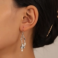 Vintage silver mushroom and star charm drop earrings with branch hoop design - Antique Silver (DZ-657)