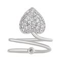 Minimalist gold plated heart nail ring with cubic zirconia in a spiral wrap design - Heart Spiral (4789) / White Gold