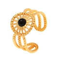 Verstelbare gouden vintage ring met zonnestralen en zwarte natuursteen inleg - Zwarte Zon Stijl (K-606) / Ring