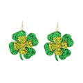 Sparkly green and yellow shamrock glitter earrings for St. Patrick's Day party - Yellow And Green Overlaid Glitter Clover Style (A-193)