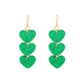 Pendientes de tres corazones verdes con purpurina y ganchos dorados para San Patricio - Triple Corazón de Purpurina Verde (9170)