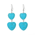 Boucles d'oreilles bohèmes en argent avec pierres turquoise en forme de cœur - Double Coeur Argent Antique (K-1315)