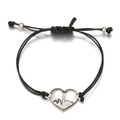 Pulsera ajustable de cordón encerado negro con colgante de estetoscopio de corazón - Plata Antigua (6379)