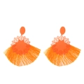 Bohemian orange fringe drop earrings with hollow flower metal and long tassels - Orange