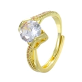 Elegant gold bypass ring with round center stone and purple accents in adjustable size - Open Ring (K-1106)