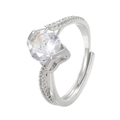Silver adjustable ring with classic four-prong round zircon and criss-cross band - Open Ring (K-1105)