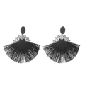 Pendientes bohemios de borla negra en forma de abanico con flores de metal huecas - Negro