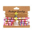 Bohemian colorful clay bead bracelet set featuring yellow smiley face and evil eye charms - Smiley Evil Eye Style / 04 Multicolor (Smiley/Evil Eye)