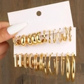 Coffret de boucles d'oreilles dorées avec perles et nœuds, styles géométriques et puces - Set de Boucles d'Oreilles Rondes Or Multi-Style (5729201HB) / Or