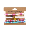 6-piece colorful clay bead bracelet set with smiley face and evil eye charms - 06 Multicolor (Smiley/Evil Eye)