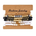 6pcs set of colorful clay beads bracelets with gold metal beads on brown card holder - 08 Gold Color