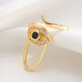Adjustable evil eye ring in gold plating with black crystal and white zircon stones - Evil Eye (4927) / KC Gold